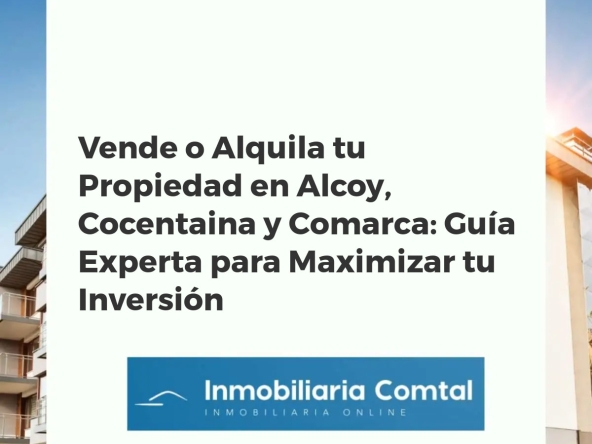 Vista aérea de Alcoy y Cocentaina, con edificios residenciales y zonas verdes, simbolizando oportunidades inmobiliarias.