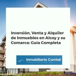 Panorámica aérea de Alcoy con edificios residenciales, arquitectura histórica y montañas, representando el mercado inmobiliario local.