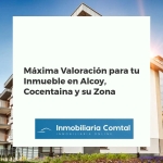 Vista aérea de Alcoy y Cocentaina mostrando la comarca, con gráficos de valoración inmobiliaria.